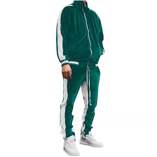 on Clearance Men'S 2 Pieces Full Zip Tracksuits Golden Velvet Sport Suits Casual Outfits Jacket & Pants Fitness Tracksuit Set(Green,M)