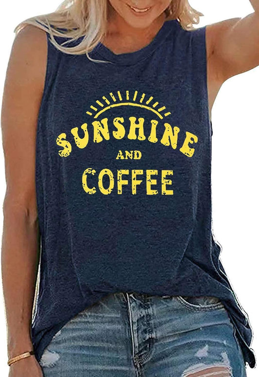 Sunshine and Coffee Tank Casual Summer Graphic Tank Tops for Women Sleeveless Graphic Tank Tops Tee Shirts